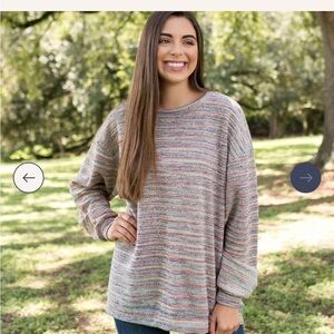 NWT Southern Marsh Sunday Morning Rainbow Washed Navy Woven Knit Sweater SZ S